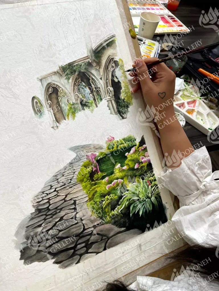 کلاس آموزش آبرنگ آکادمی پونه پویانژاد